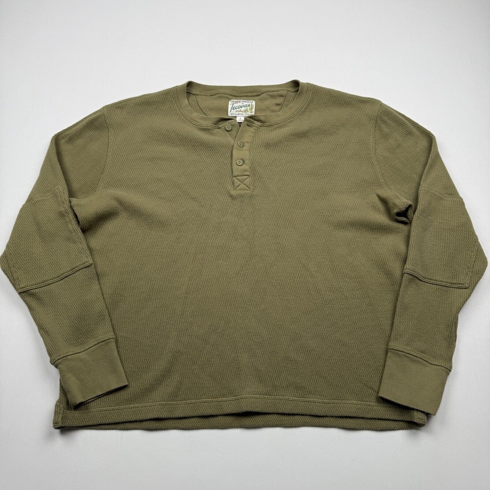 Tecovas Henley Shirt Mens Large Green Waffle Knit Thermal Long Sleeve